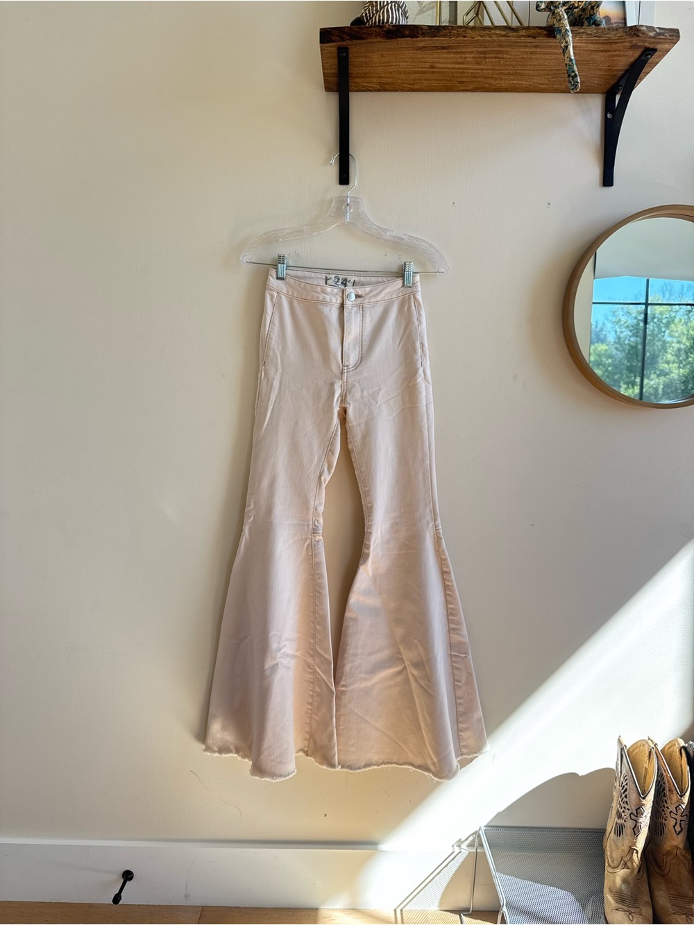 Free People Beige High-Waist Straight Pants